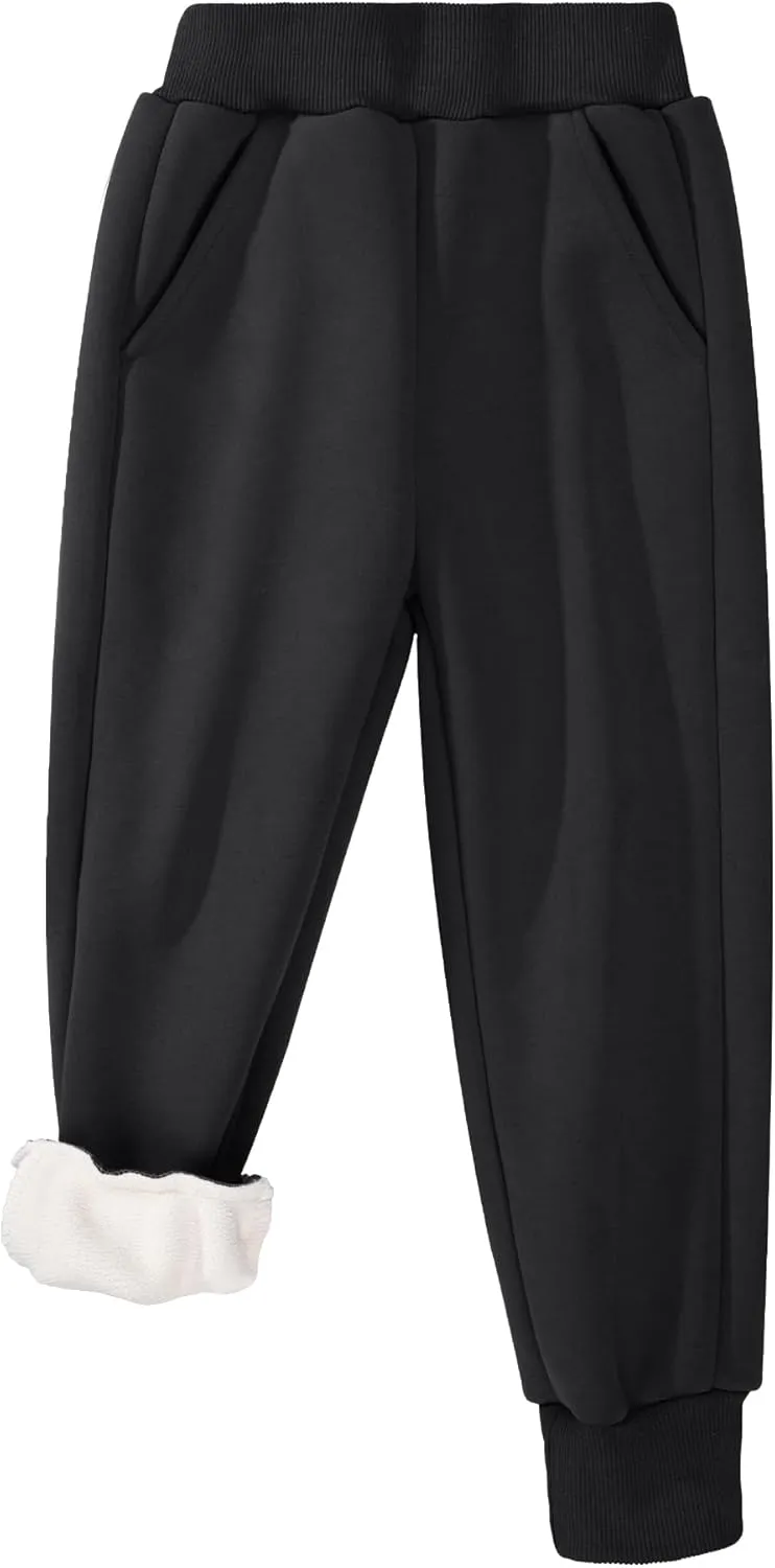 BIG ELEPHANT Boys Girls Fleece Lined Sweatpants, Youth Soft Cotton Athletic Jogger, Kids Basic Active Pants with Pockets