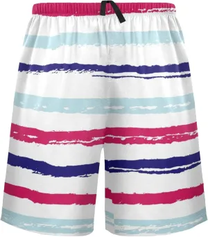 Blue And Red Horizontal Stripe Fashion Striped Pattern Men's Pajama Pants Shorts Sleepwear Lounge Pajama Bottoms