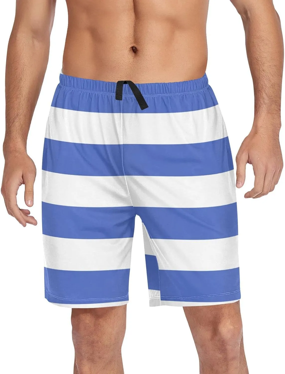 Blue And Red Horizontal Stripe Fashion Striped Pattern Men's Pajama Pants Shorts Sleepwear Lounge Pajama Bottoms