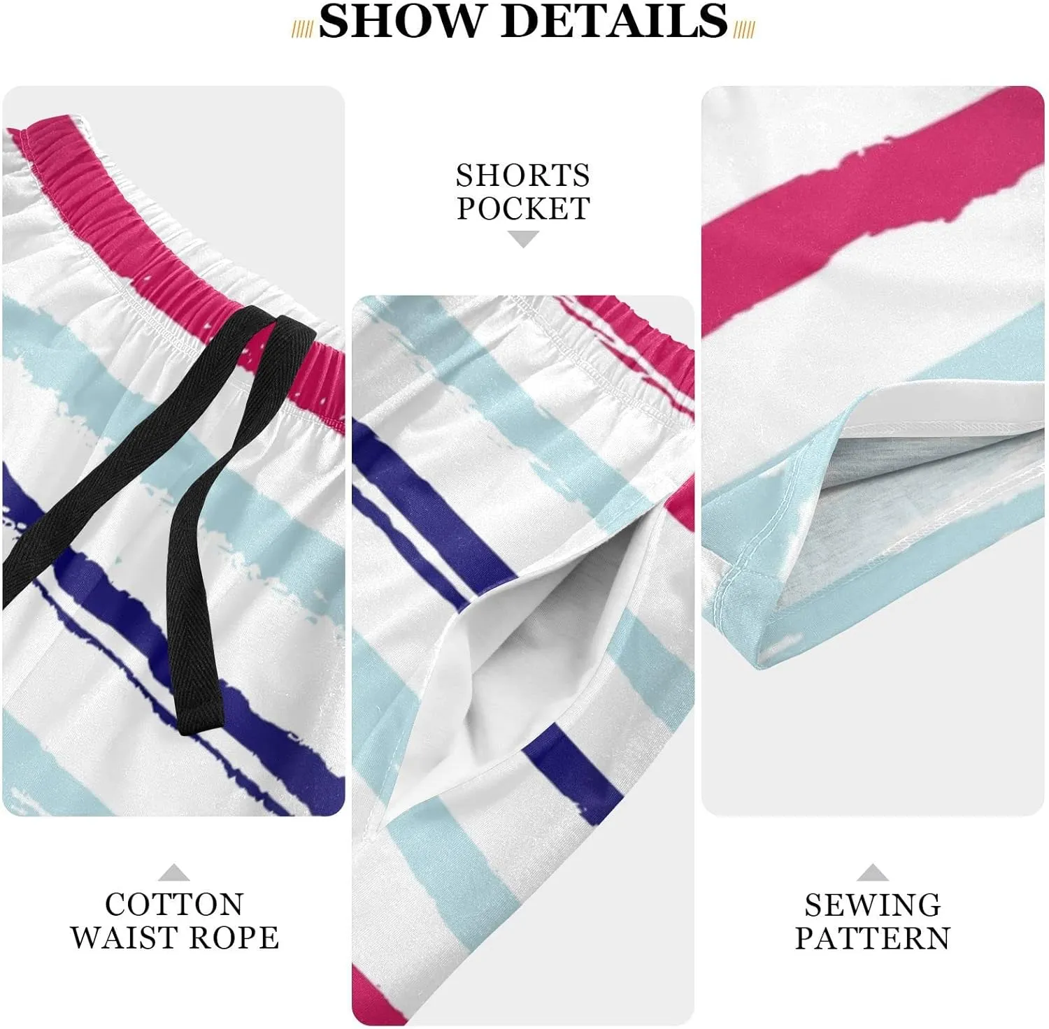 Blue And Red Horizontal Stripe Fashion Striped Pattern Men's Pajama Pants Shorts Sleepwear Lounge Pajama Bottoms