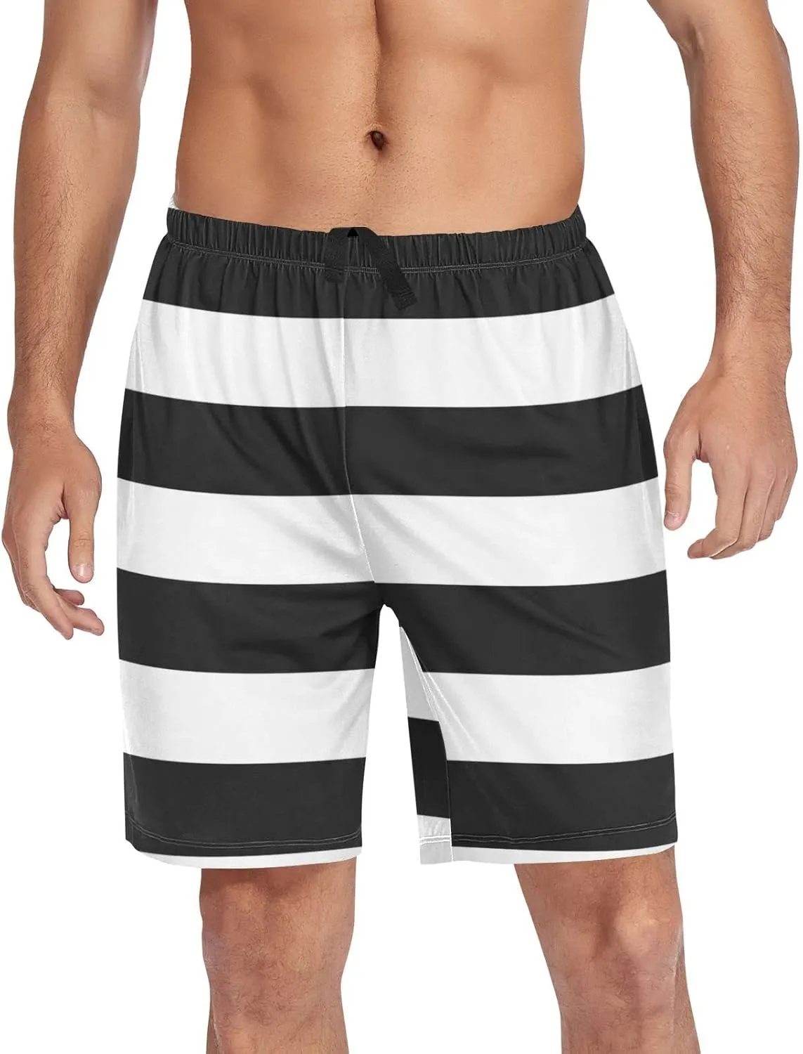 Blue And Red Horizontal Stripe Fashion Striped Pattern Men's Pajama Pants Shorts Sleepwear Lounge Pajama Bottoms