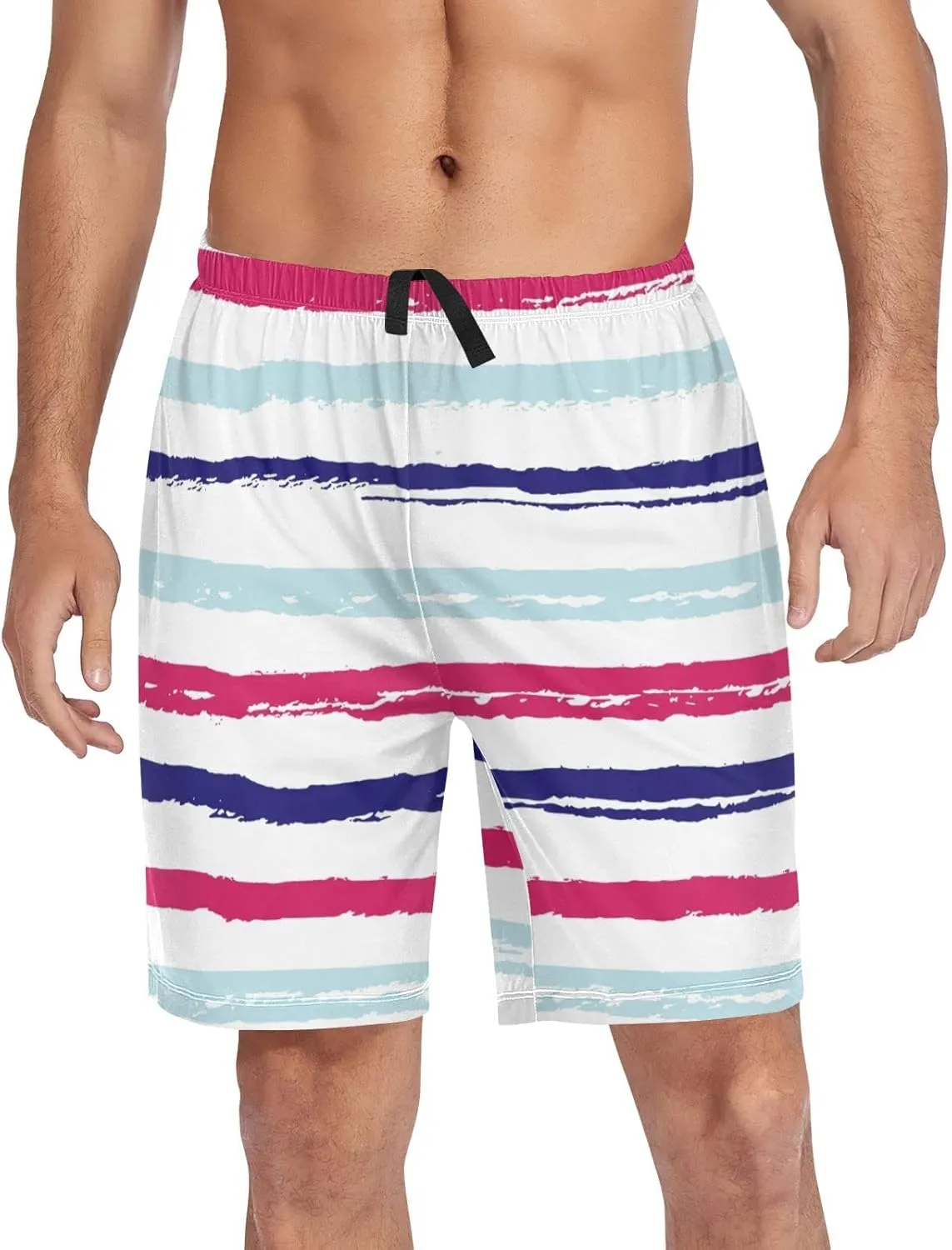 Blue And Red Horizontal Stripe Fashion Striped Pattern Men's Pajama Pants Shorts Sleepwear Lounge Pajama Bottoms