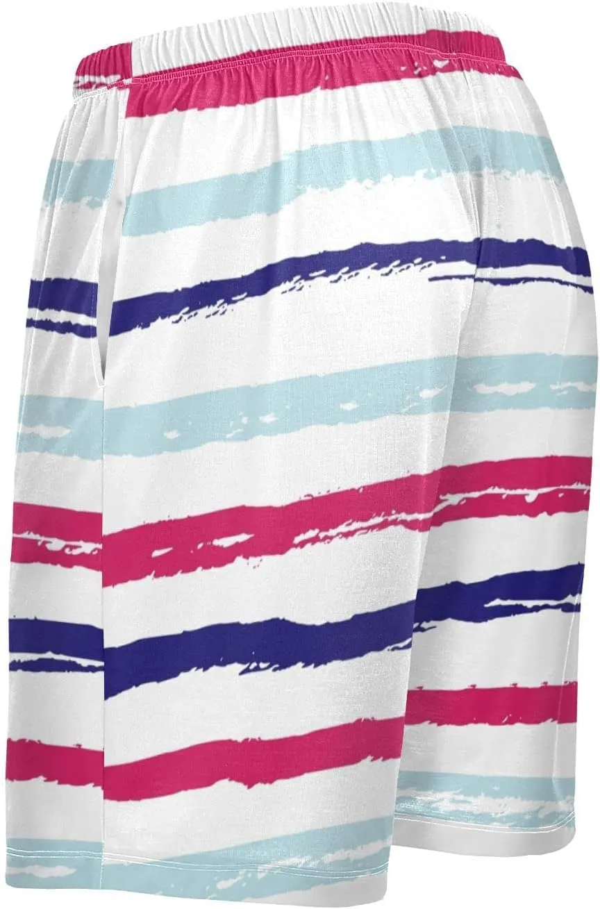 Blue And Red Horizontal Stripe Fashion Striped Pattern Men's Pajama Pants Shorts Sleepwear Lounge Pajama Bottoms