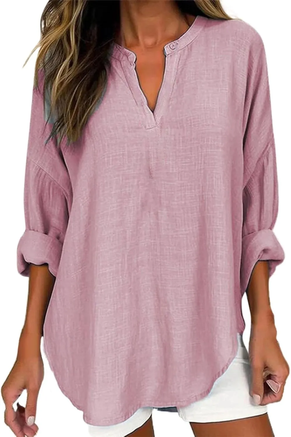 Breathable Linen Blouse Women's - Soft Short Sleeve Shirt, Classic Casual Style, Sheer-Resistant, Easy Care