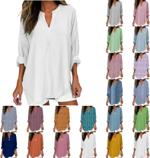 Breathable Linen Blouse Women's - Soft Short Sleeve Shirt, Classic Casual Style, Sheer-Resistant, Easy Care