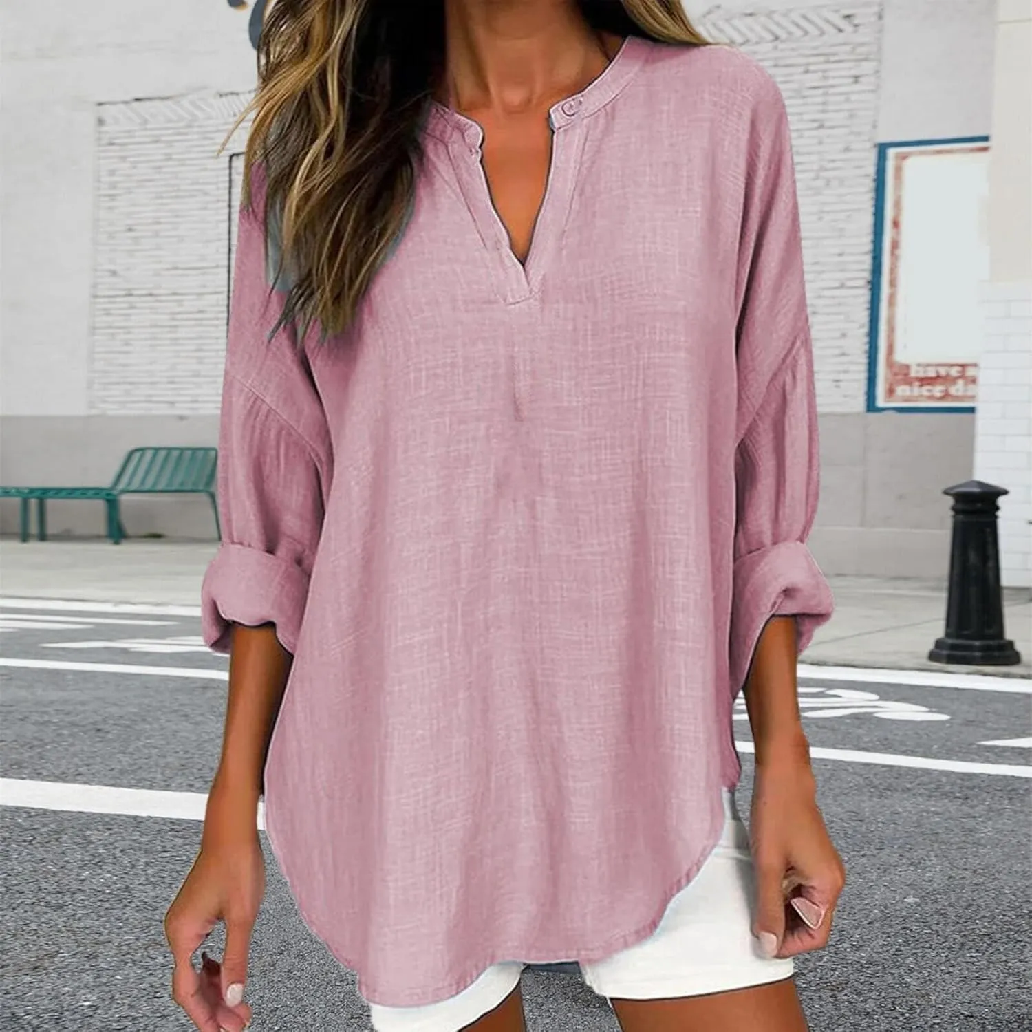 Breathable Linen Blouse Women's - Soft Short Sleeve Shirt, Classic Casual Style, Sheer-Resistant, Easy Care