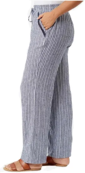 Briggs Women's Linen Blend Pant, Grey/White Stripe, Medium