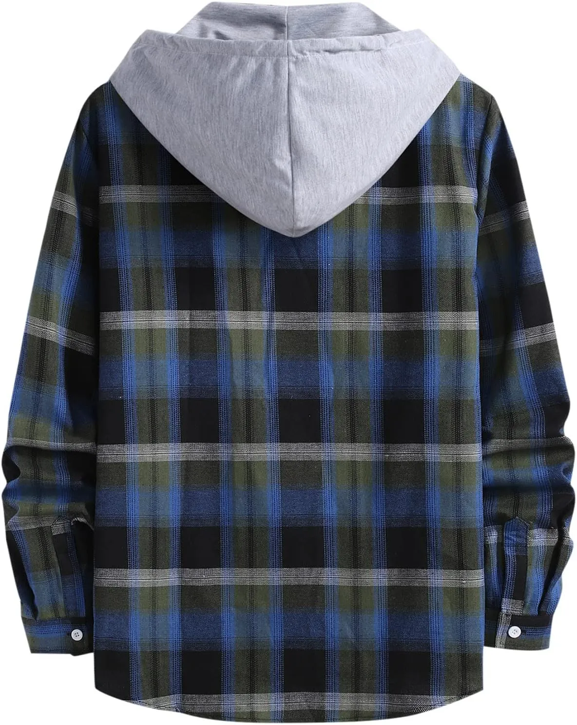 Burband Mens Flannel Hoodies Shirts Long Sleeve Button Down Plaid Jackets Casual Lightweight Checkered Sweatshirt with Hood
