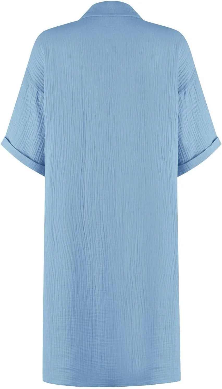 Button Down Gauze Dress for Women Casual Collar V-Neck Midi Linen Dress Loose Fit Short Sleeve Shirt Dress Vacation