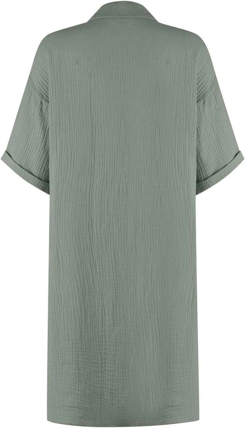 Button Down Gauze Dress for Women Casual Collar V-Neck Midi Linen Dress Loose Fit Short Sleeve Shirt Dress Vacation