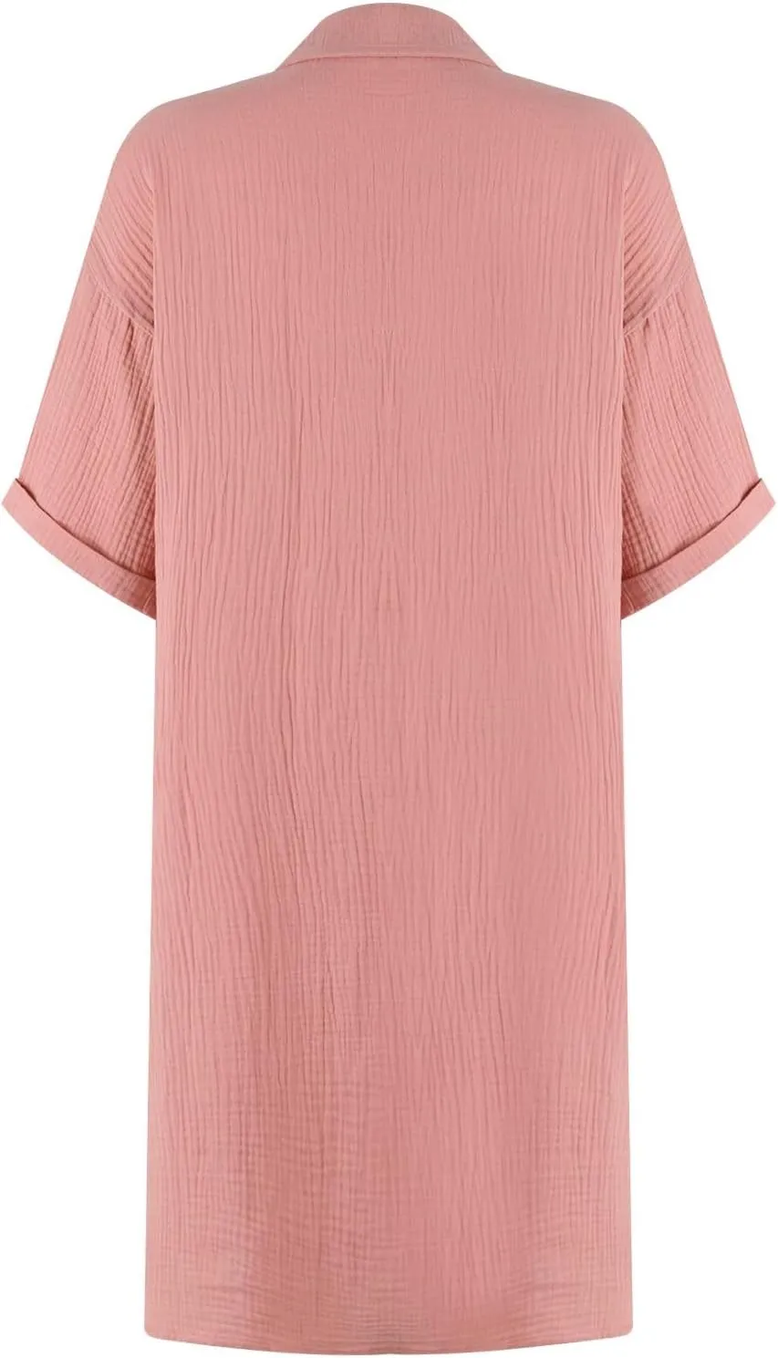 Button Down Gauze Dress for Women Casual Collar V-Neck Midi Linen Dress Loose Fit Short Sleeve Shirt Dress Vacation
