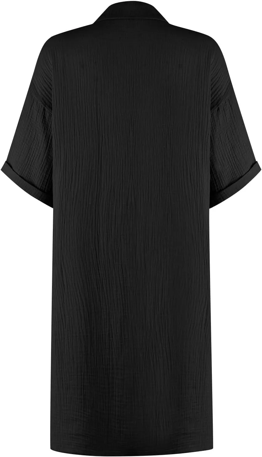 Button Down Gauze Dress for Women Casual Collar V-Neck Midi Linen Dress Loose Fit Short Sleeve Shirt Dress Vacation