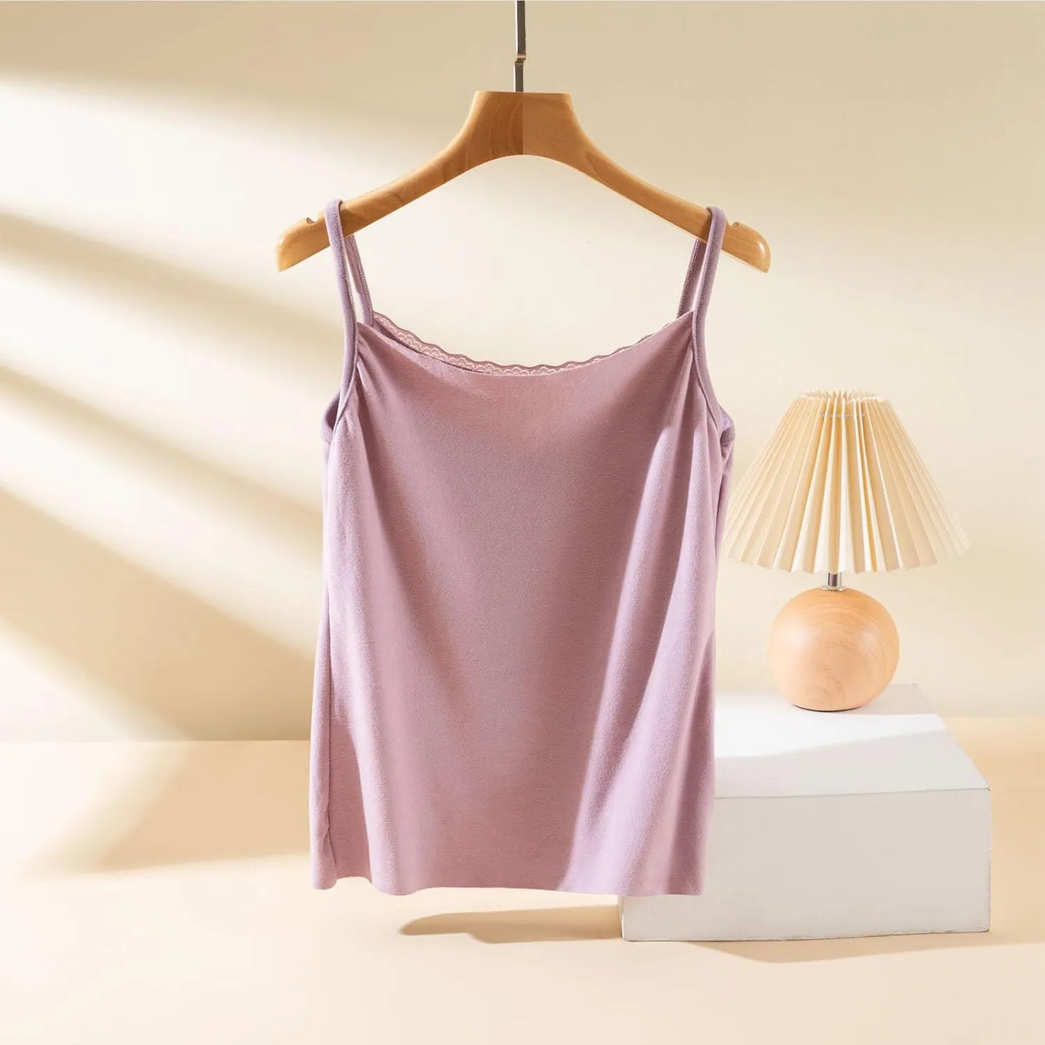 Camisole Top for Women Cute Lace Bow Spaghetti Strap Cami Tops with Built-In Bra Casual Comfort Basic Underwear Soft
