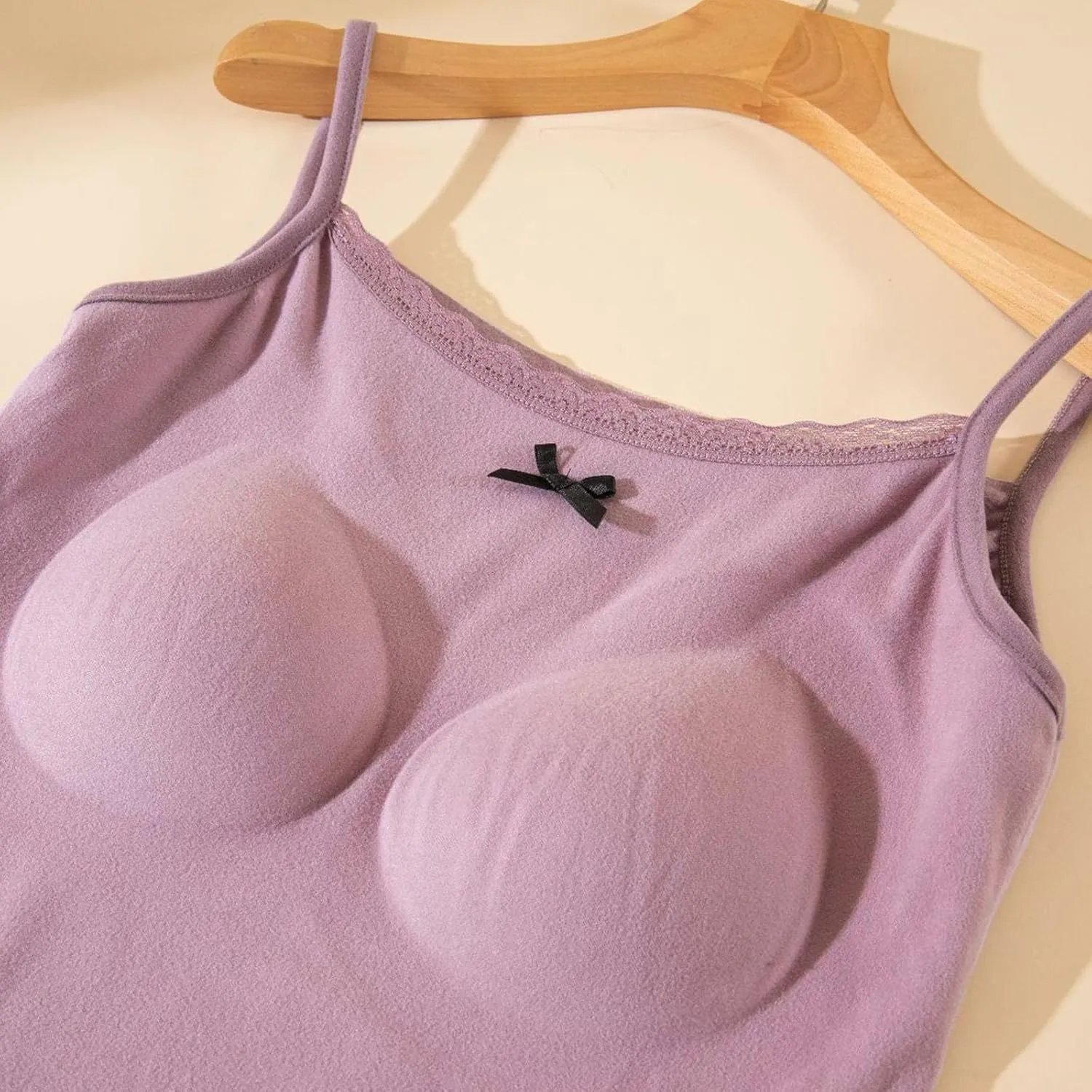 Camisole Top for Women Cute Lace Bow Spaghetti Strap Cami Tops with Built-In Bra Casual Comfort Basic Underwear Soft