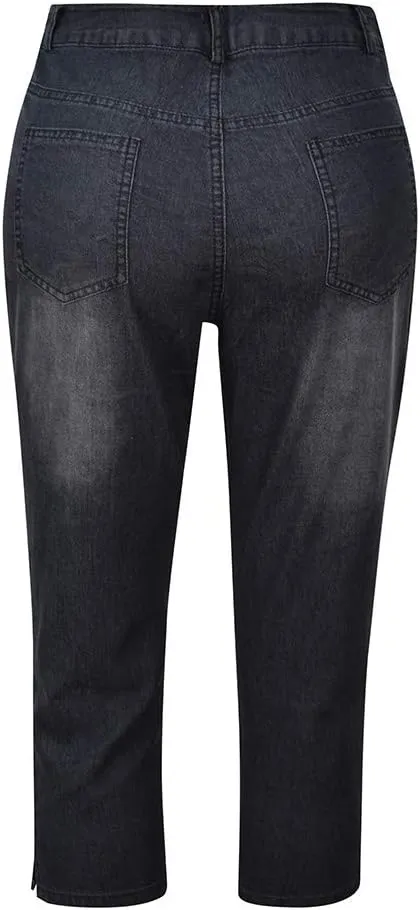 Capri Jeans for Women Women's Jeans High Waisted Summer Capri Stretchy Straight Legs Cropped Denim Pants Sky Blue
