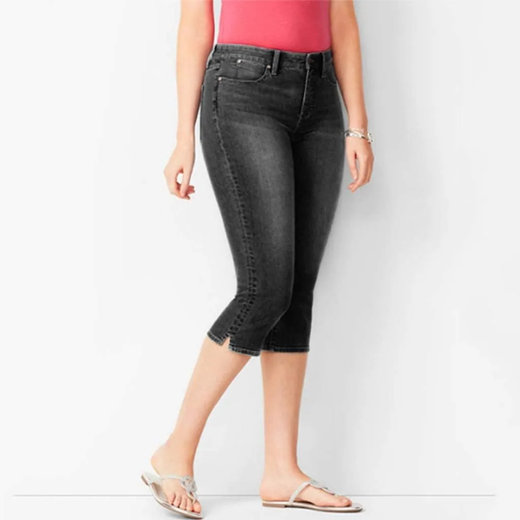 Capri Jeans for Women Women's Jeans High Waisted Summer Capri Stretchy Straight Legs Cropped Denim Pants Sky Blue