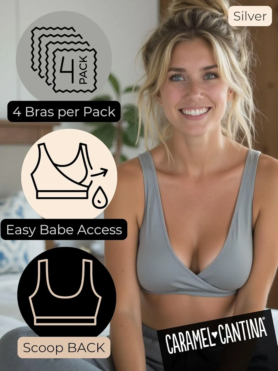 Caramel Cantina 4 Pack Nursing Maternity Women’s Sleep Comfort Bralette Bra