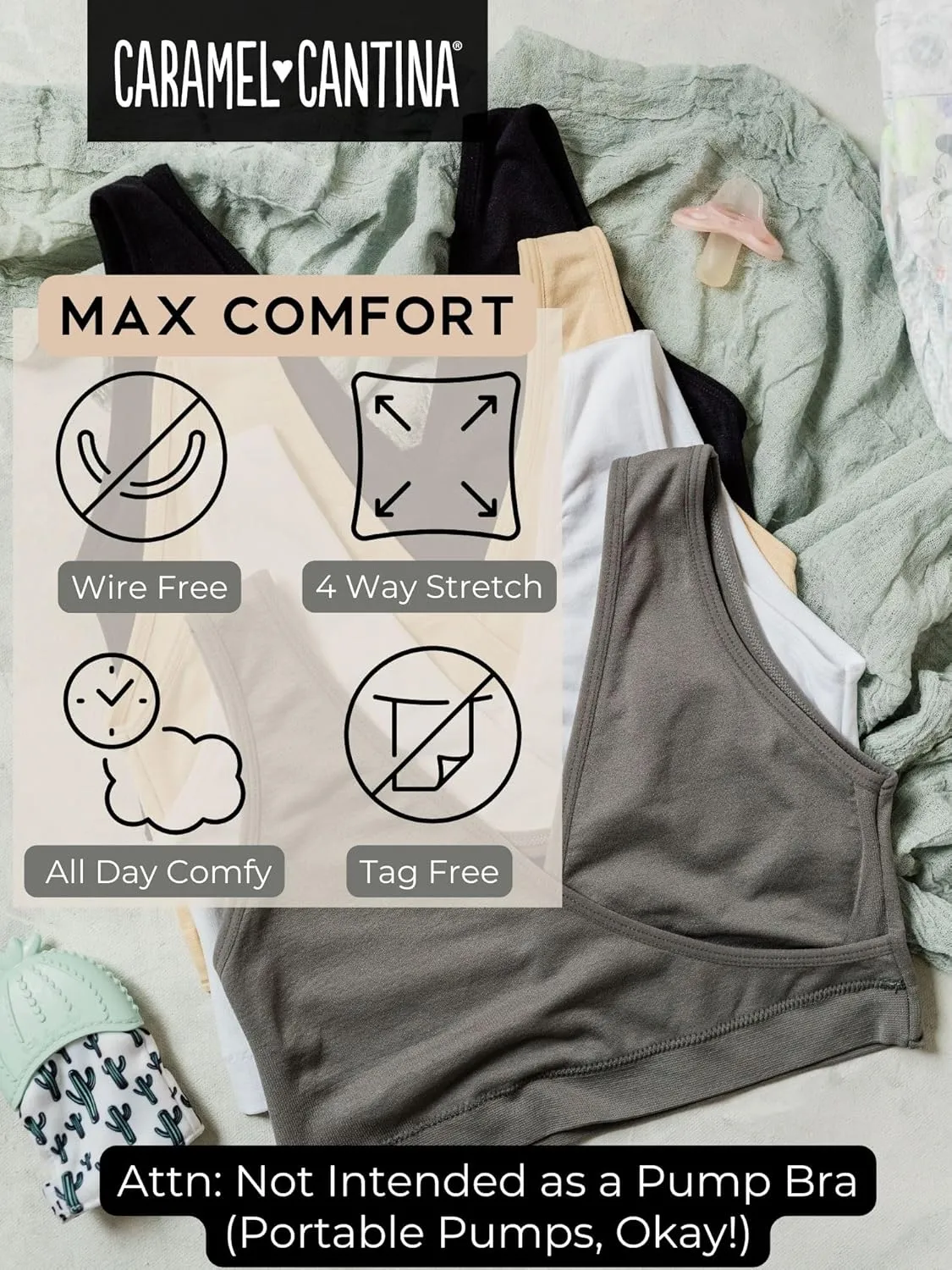 Caramel Cantina 4 Pack Nursing Maternity Women’s Sleep Comfort Bralette Bra