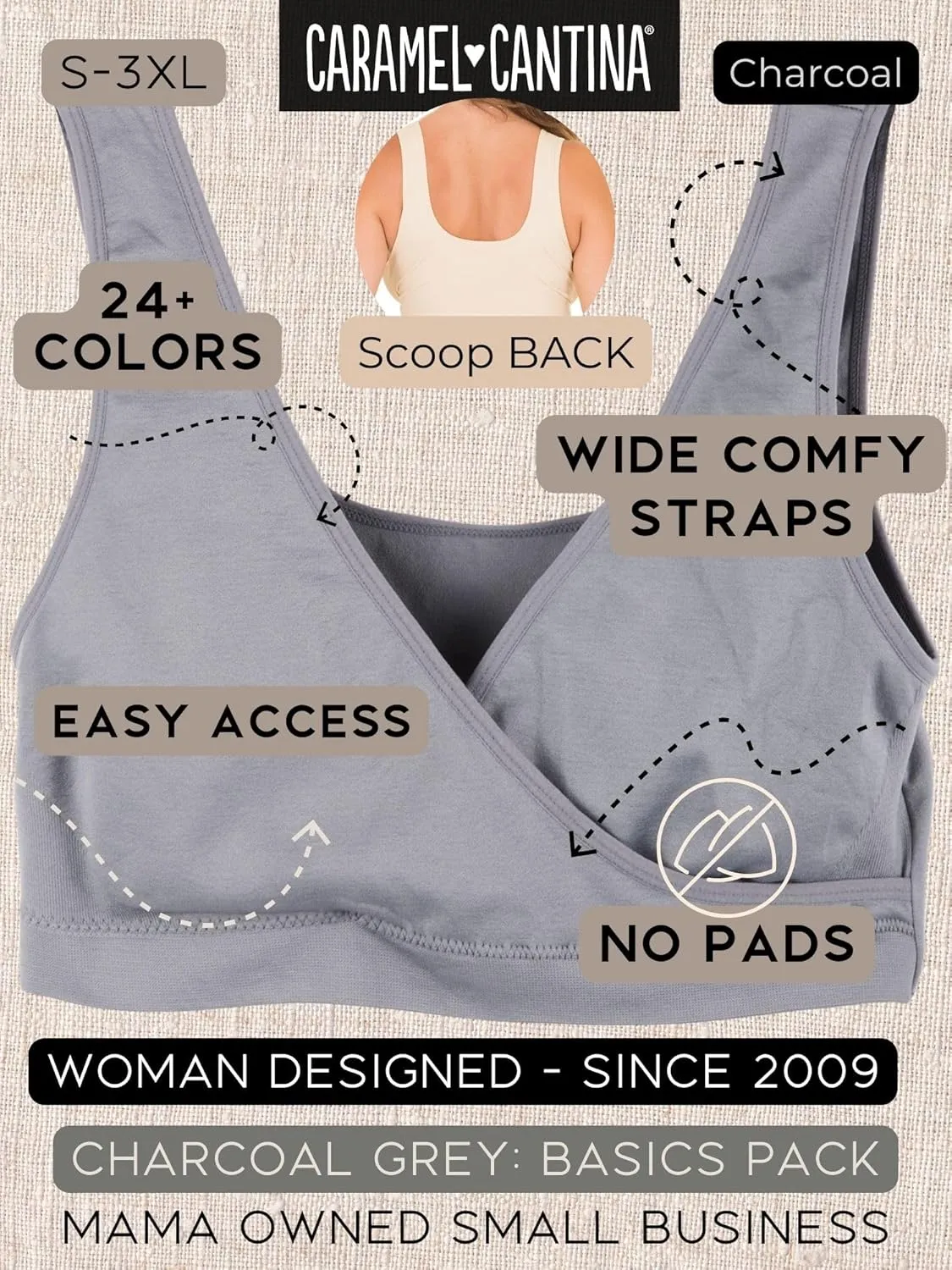 Caramel Cantina 4 Pack Nursing Maternity Women’s Sleep Comfort Bralette Bra