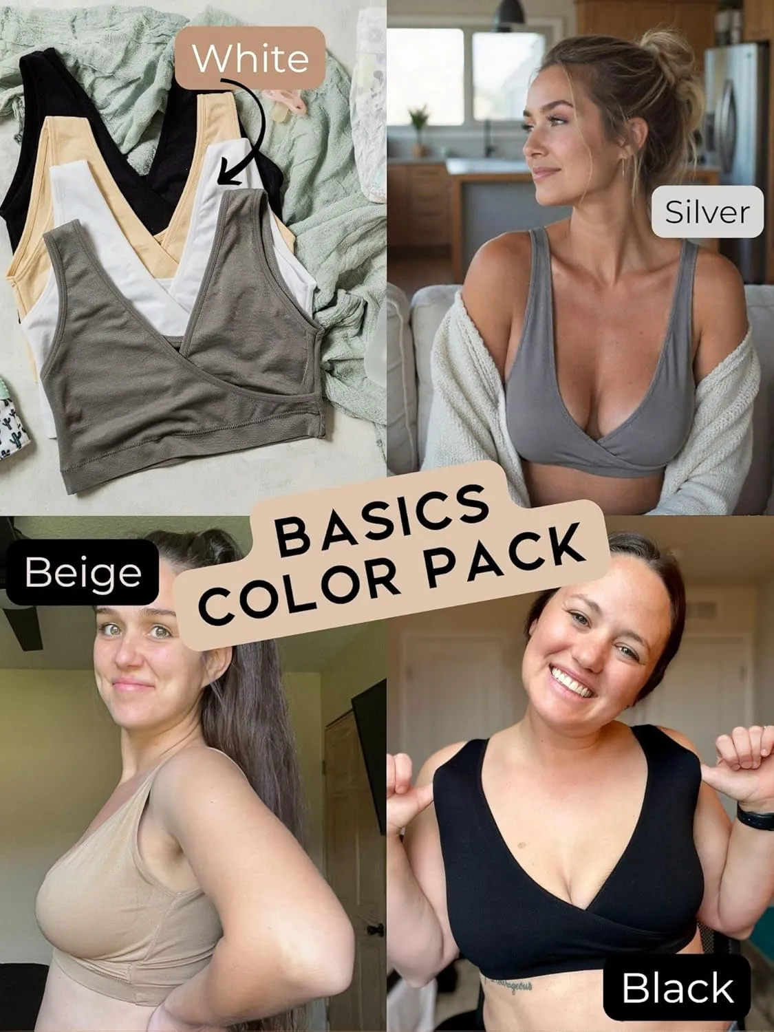 Caramel Cantina 4 Pack Nursing Maternity Women’s Sleep Comfort Bralette Bra