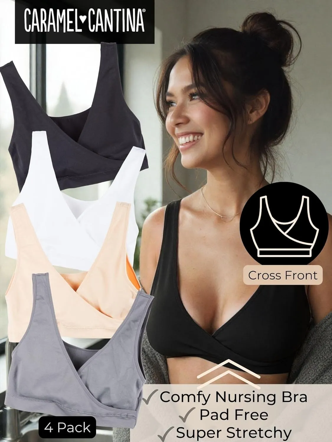 Caramel Cantina 4 Pack Nursing Maternity Women’s Sleep Comfort Bralette Bra