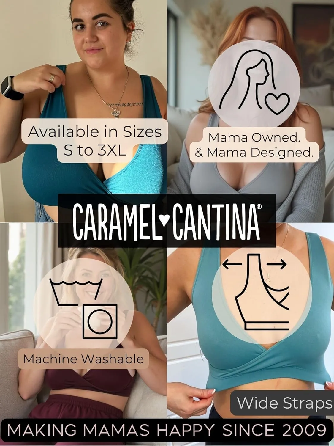 Caramel Cantina 4 Pack Nursing Maternity Women’s Sleep Comfort Bralette Bra