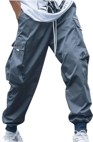 Cargo Joggers Men Lightweight Ankle Cuff Baggy Sweatpants Drawstring Elastic Waist Athletic Pants with Pockets