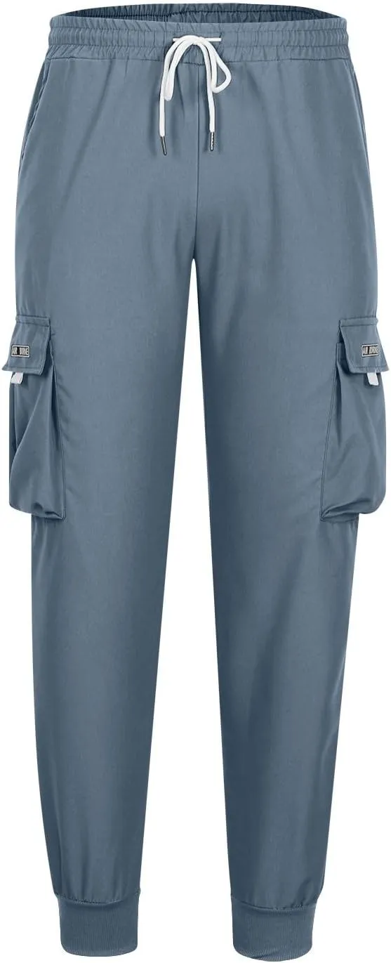 Cargo Joggers Men Lightweight Ankle Cuff Baggy Sweatpants Drawstring Elastic Waist Athletic Pants with Pockets