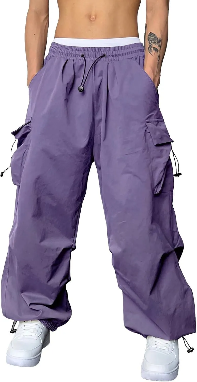 Cargo Pants for Men Baggy Parachute Pants Men Streetwear Y2K Joggers Drawstring Sweatpants Mens Lightweight Trousers
