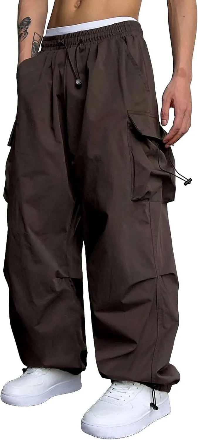 Cargo Pants for Men Baggy Parachute Pants Men Streetwear Y2K Joggers Drawstring Sweatpants Mens Lightweight Trousers