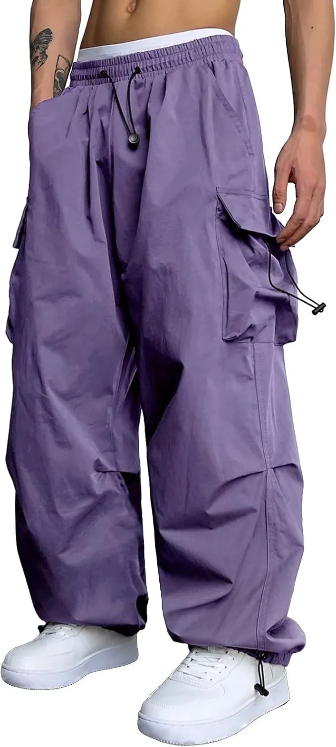 Cargo Pants for Men Baggy Parachute Pants Men Streetwear Y2K Joggers Drawstring Sweatpants Mens Lightweight Trousers