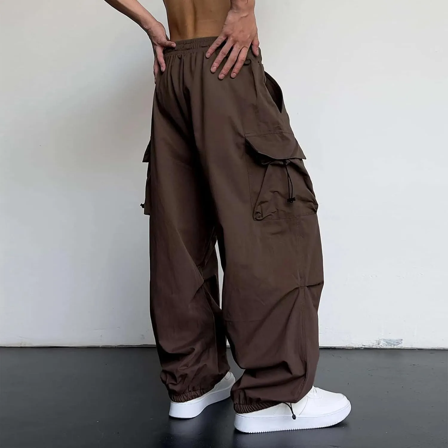 Cargo Pants for Men Baggy Parachute Pants Men Streetwear Y2K Joggers Drawstring Sweatpants Mens Lightweight Trousers