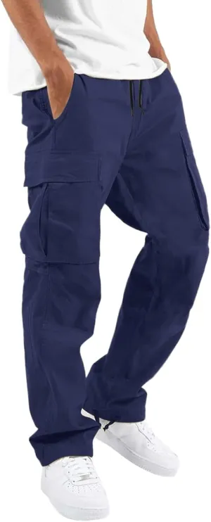 Cargo Pants for Men Lightweight Casual Relaxed Fit Trousers Drawstring Waist Pants Overalls Athletic Joggers