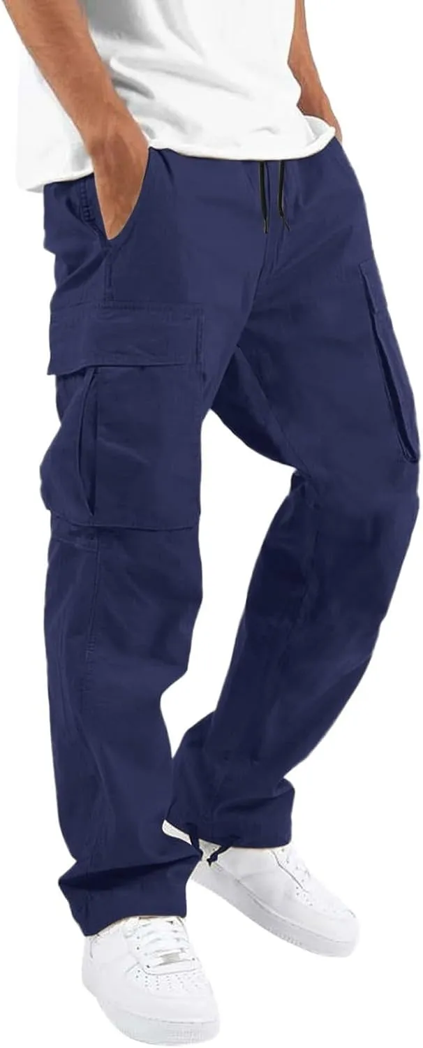 Cargo Pants for Men Lightweight Casual Relaxed Fit Trousers Drawstring Waist Pants Overalls Athletic Joggers