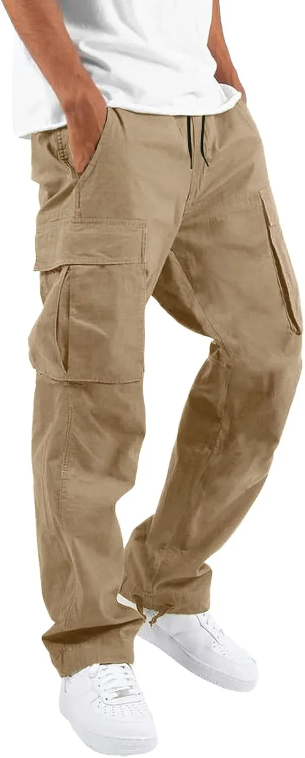 Cargo Pants for Men Lightweight Casual Relaxed Fit Trousers Drawstring Waist Pants Overalls Athletic Joggers