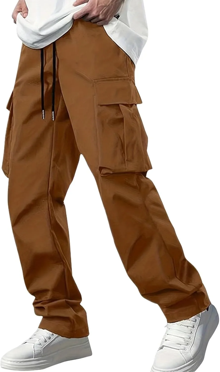 Cargo Sweatpants for Men Open Bottom Lightweight Hiking Pants Workout Casual Baggy Drawstring Joggers with Pockets