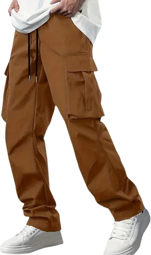 Cargo Sweatpants for Men Open Bottom Lightweight Hiking Pants Workout Casual Baggy Drawstring Joggers with Pockets