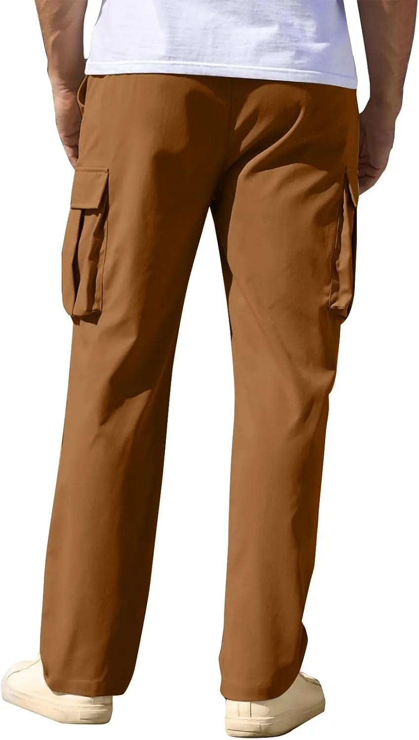 Cargo Sweatpants for Men Open Bottom Lightweight Hiking Pants Workout Casual Baggy Drawstring Joggers with Pockets