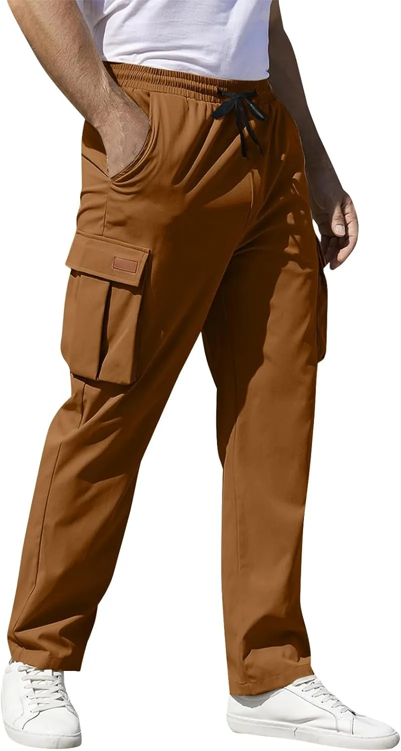 Cargo Sweatpants for Men Open Bottom Lightweight Hiking Pants Workout Casual Baggy Drawstring Joggers with Pockets
