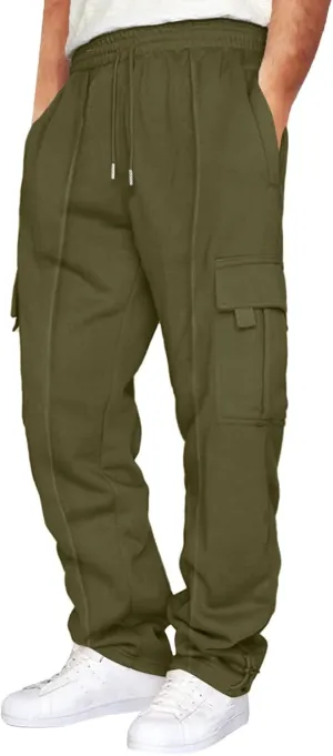 Cargo Sweatpants for Men Relaxed Fit Casual Solid Joggers Stretch Baggy Lightweight Classic Overalls with Pockets