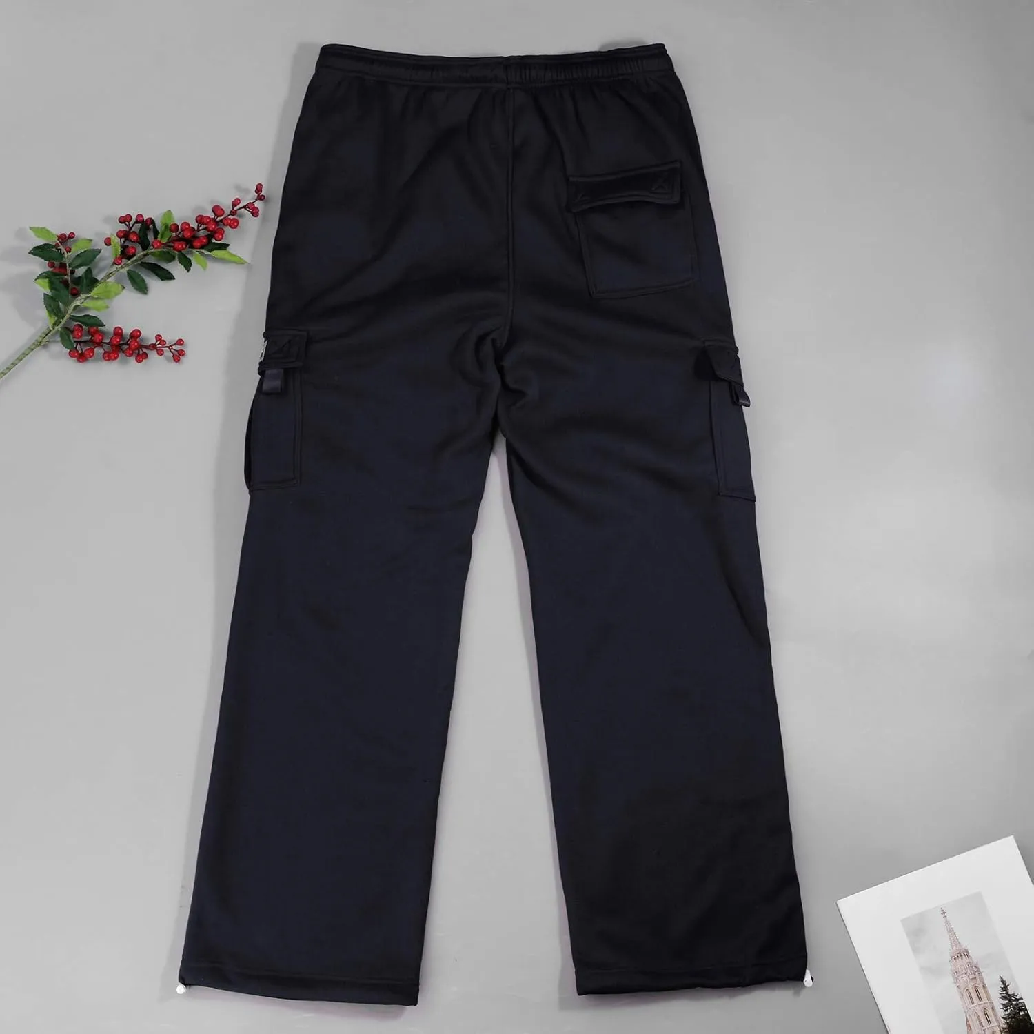 Casual Cargo Sweatpants for Men Plus Size Drawstring Waist Open Bottom Sweatpants Baggy Lounge Pants with Pockets