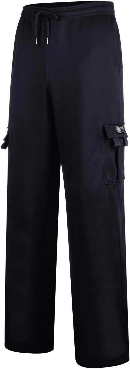 Casual Cargo Sweatpants for Men Plus Size Drawstring Waist Open Bottom Sweatpants Baggy Lounge Pants with Pockets