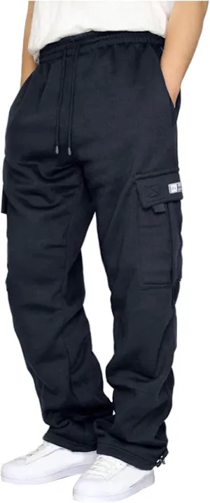 Casual Cargo Sweatpants for Men Plus Size Drawstring Waist Open Bottom Sweatpants Baggy Lounge Pants with Pockets