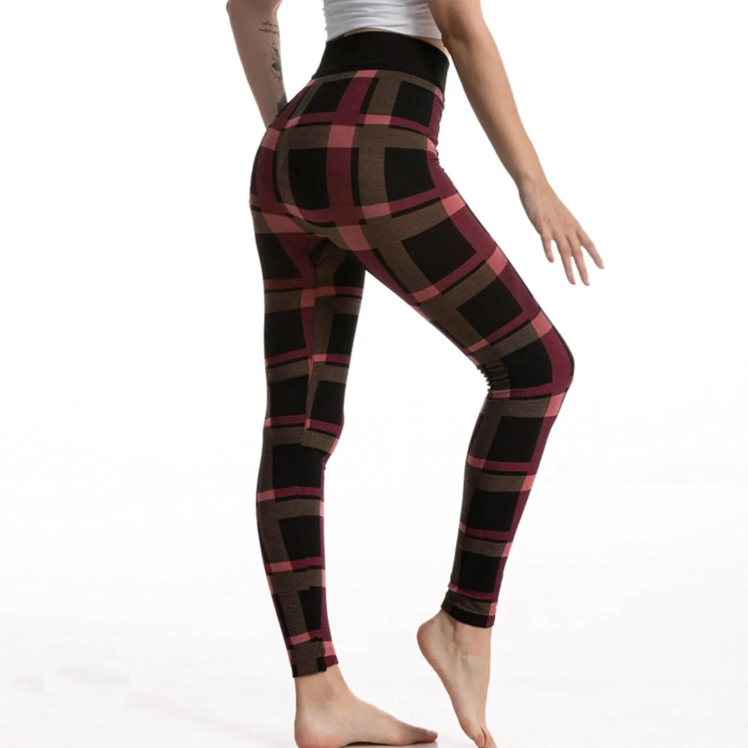 Casual Leggings for Women High Waist Printed Tummy Control Butt Lifting Pants Tights Fitness Compression Elastic Waist