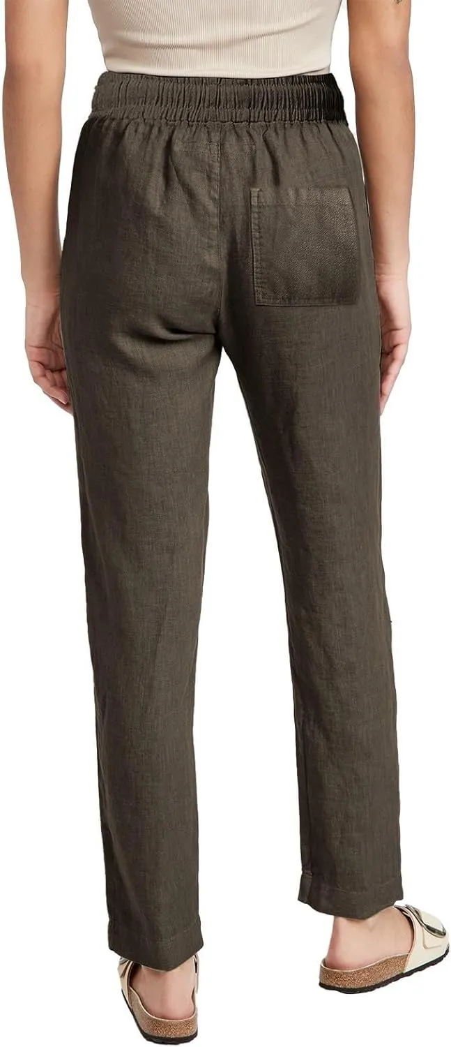 Casual Linen Pants for Women Lightweight Summer Relaxed Fit Elastic Waist Pant Plus Size Solid Lounge Long Trousers