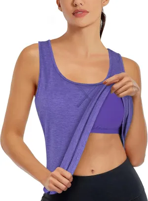 Cestyle Womens Yoga Workout Tank Tops with Built in Shelf Bras Summer Loose Fit Racerback Tank Top