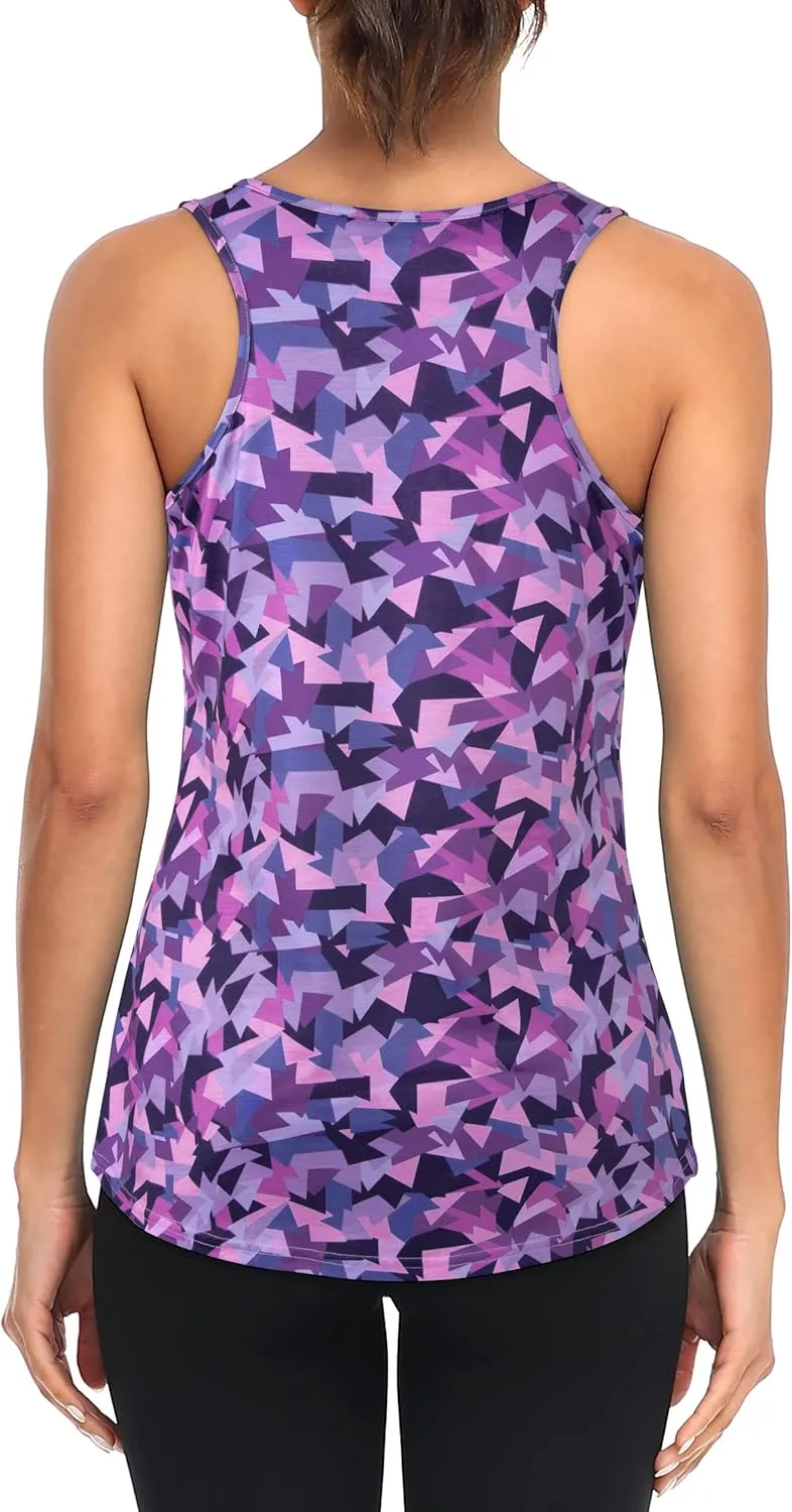 Cestyle Womens Yoga Workout Tank Tops with Built in Shelf Bras Summer Loose Fit Racerback Tank Top
