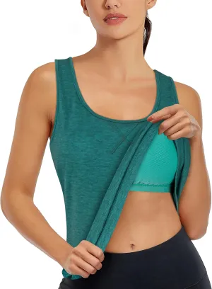 Cestyle Womens Yoga Workout Tank Tops with Built in Shelf Bras Summer Loose Fit Racerback Tank Top