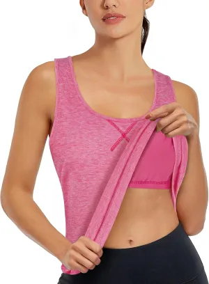 Cestyle Womens Yoga Workout Tank Tops with Built in Shelf Bras Summer Loose Fit Racerback Tank Top