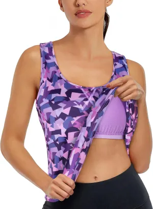 Cestyle Womens Yoga Workout Tank Tops with Built in Shelf Bras Summer Loose Fit Racerback Tank Top